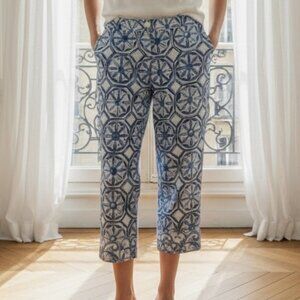 Tommy Bahama Blue & White Linen Wide Leg crop pants  14